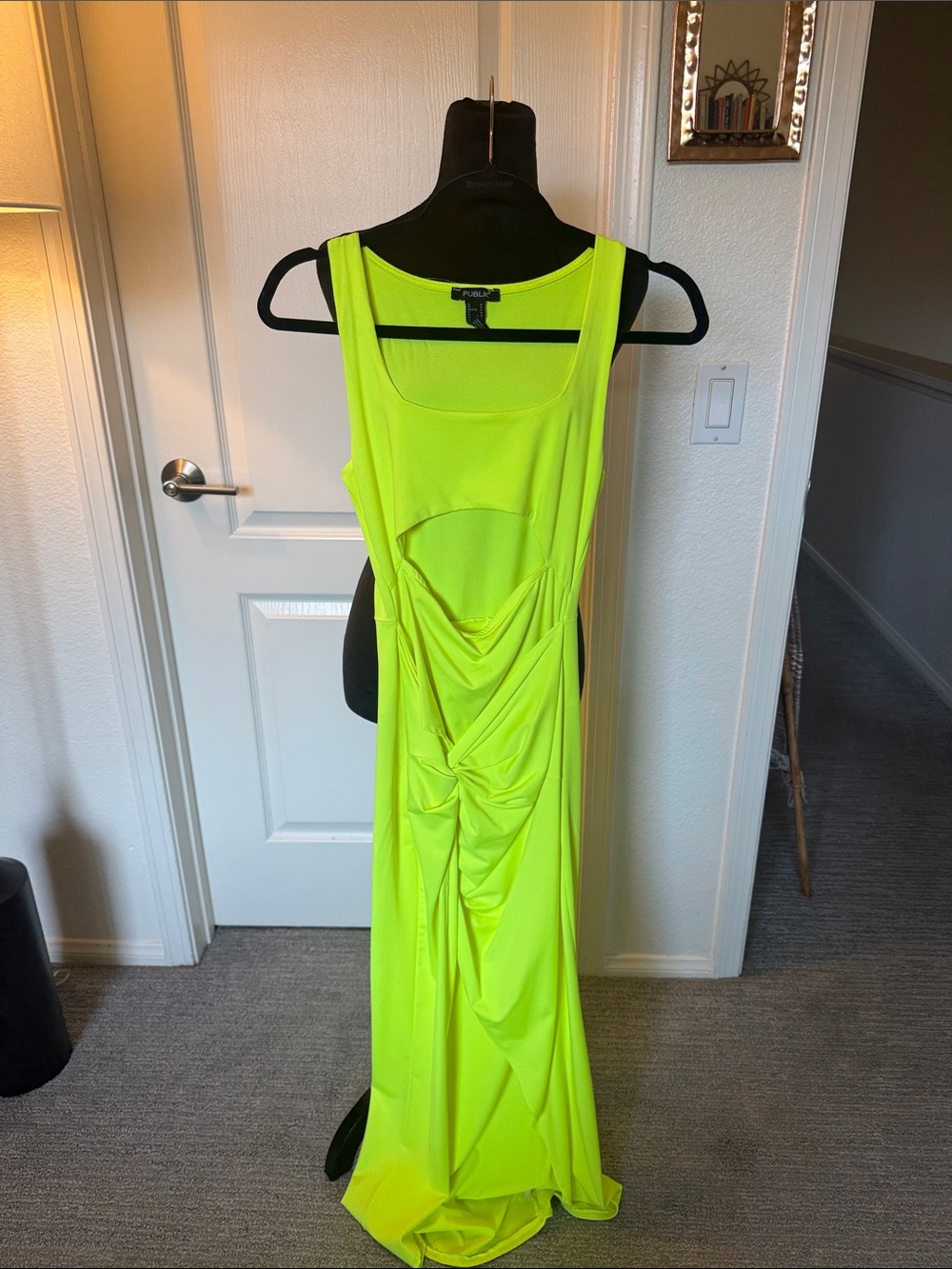 Sleeveless Neon Lime Ruched Maxi Dress